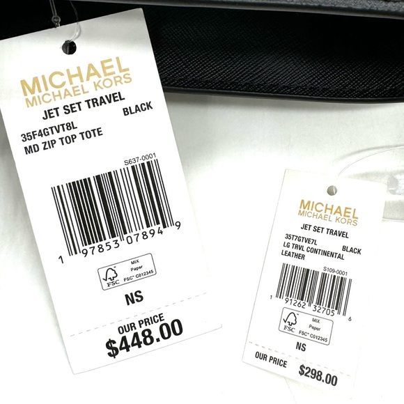 Michael Kors Medium Jet Set Travel Zip Tote Bag & Continental Wallet Black/Gold - Picture 13 of 13